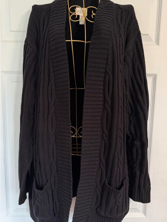 St. John's Bay Sweaters - St. John's Bay Black Cable-Knit Open Cardigan